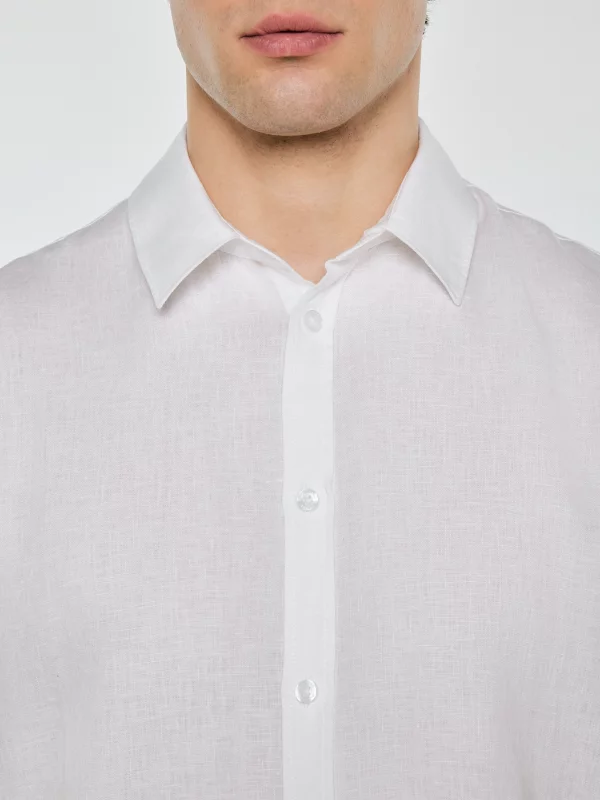 Lniana koszula męska z krótkim rękawem biała Linerso 101