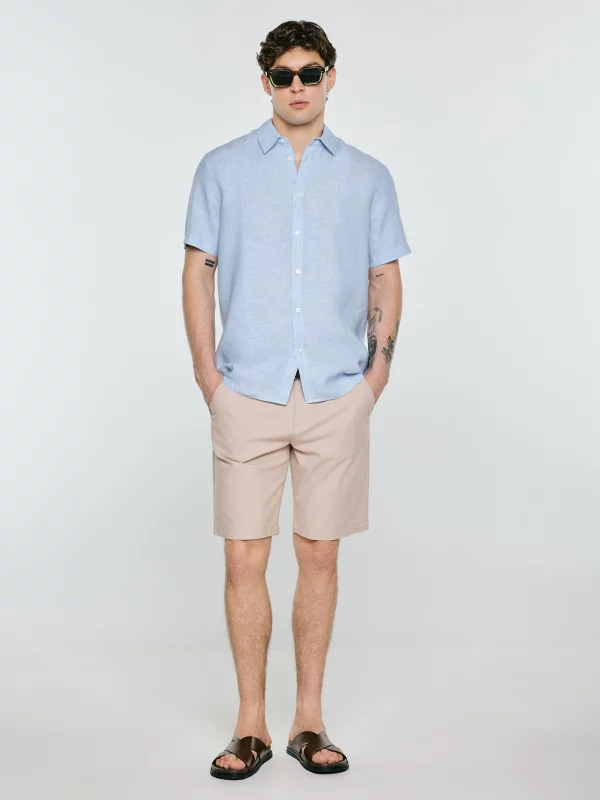 Lniana koszula męska z krótkim rękawem błękitna Linerso 400