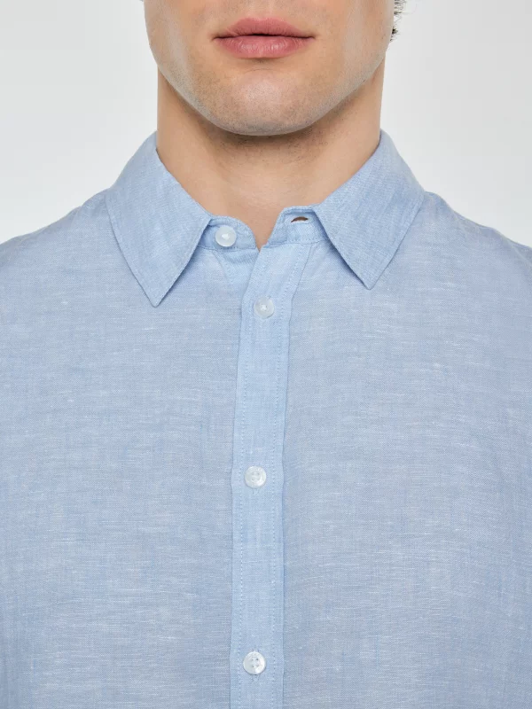 Lniana koszula męska z krótkim rękawem błękitna Linerso 400