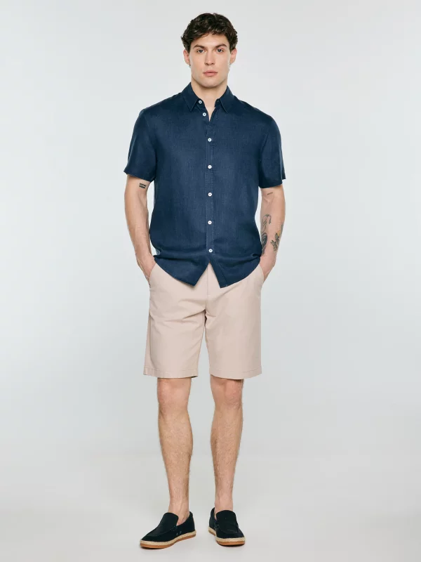 Lniana koszula męska z krótkim rękawem granatowa Linerso 403