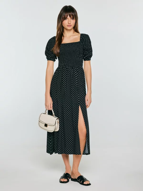 Sukienka damska midi z wiskozy w kropki czarna Sotini 906