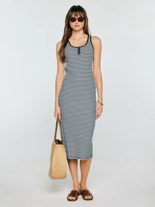 Sukienka damska w białe paski granatowa Yunna 403