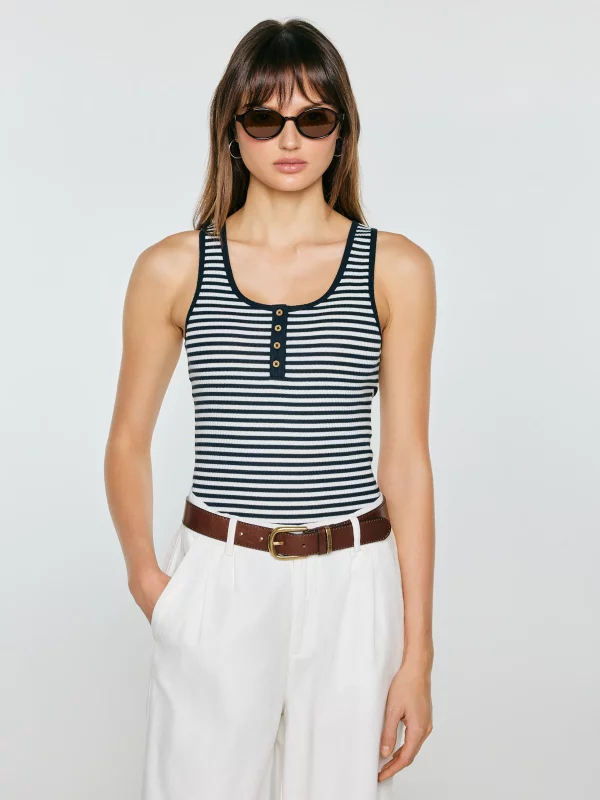 Top damski slim w paski granatowy Yunsa 403