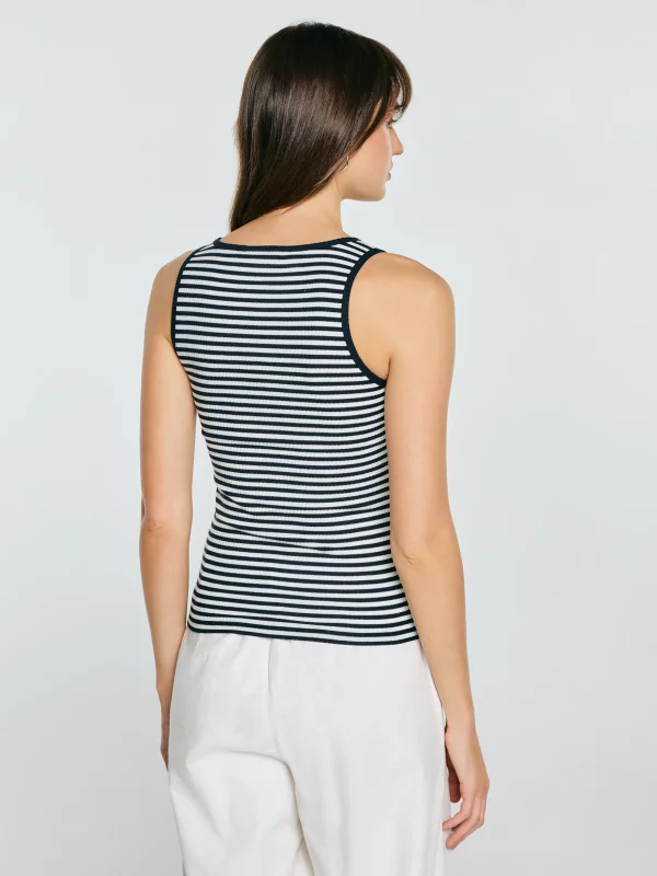 Top damski slim w paski granatowy Yunsa 403