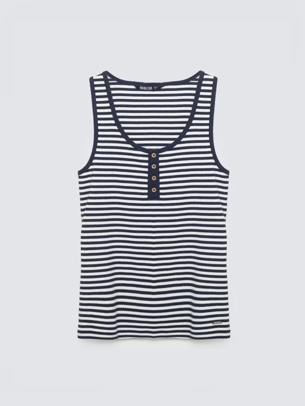 Top damski slim w paski granatowy Yunsa 403