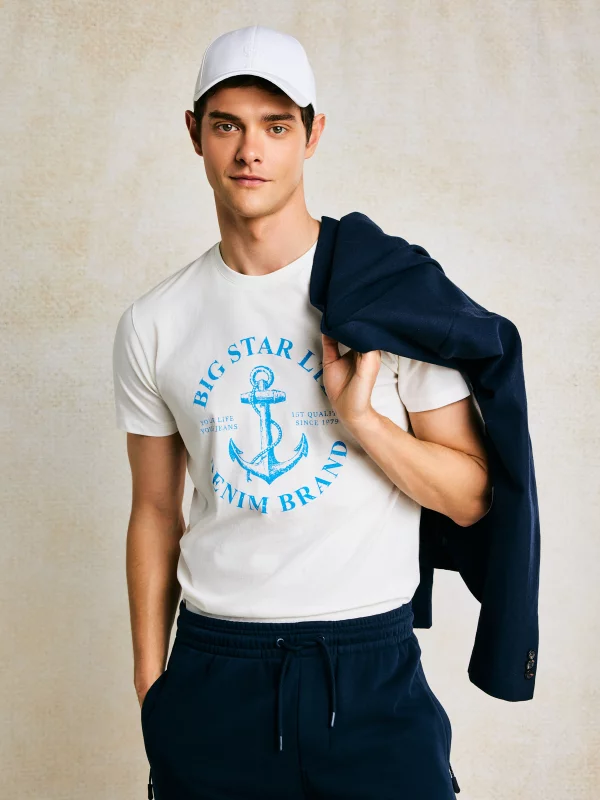 Koszulka męska z kontrastowym nadrukiem biała Kartes 100