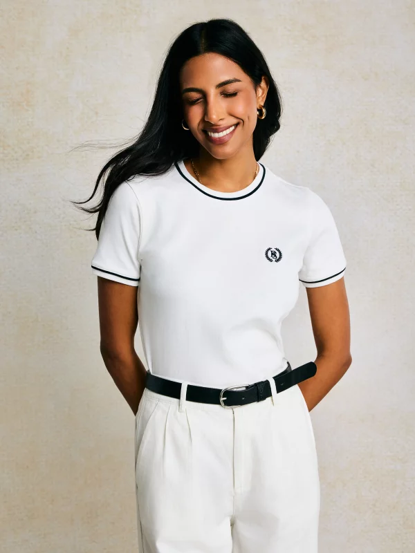 Koszulka damska z kontrastowym wykończeniem biała Lemoure 102