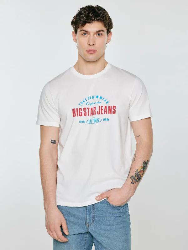 Koszulka męska z kontrastowym nadrukiem biała Sers 100