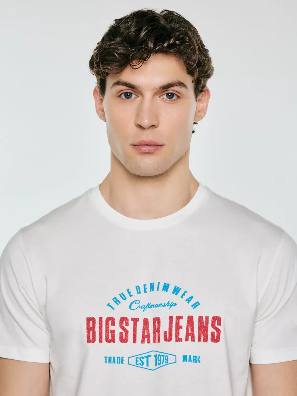 Koszulka męska z kontrastowym nadrukiem biała Sers 100