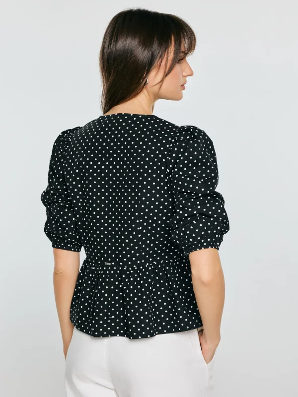 Bluzka damska z baskinką w kropki czarna Sori 906
