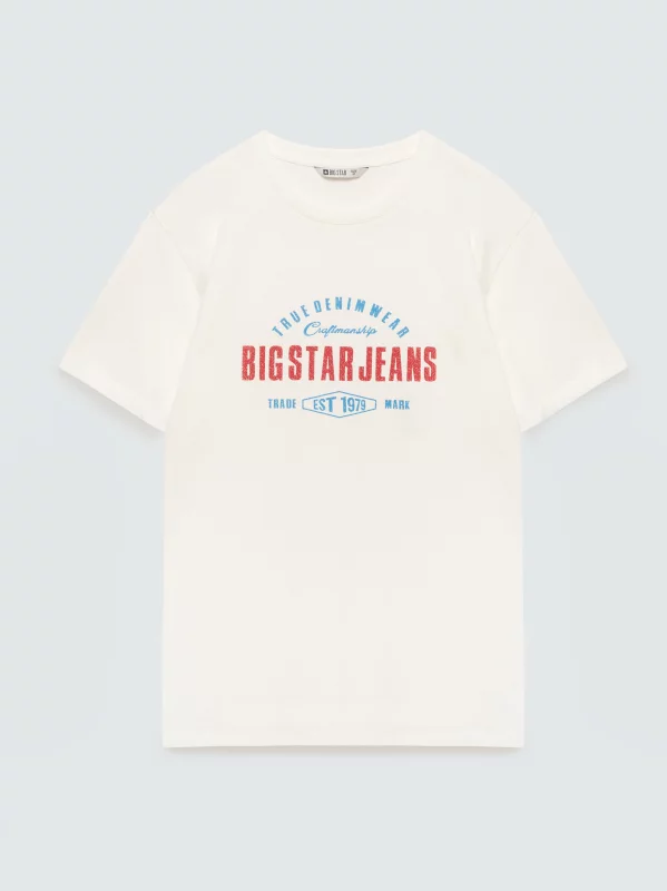 Koszulka męska z kontrastowym nadrukiem biała Sers 100