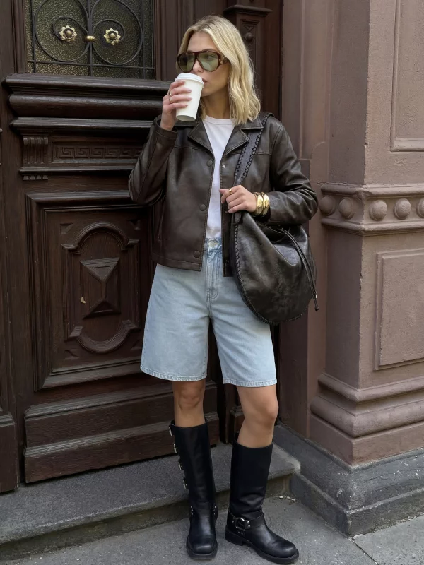 Kurtka damska ze skóry ekologicznej brązowa Sandrosa 804