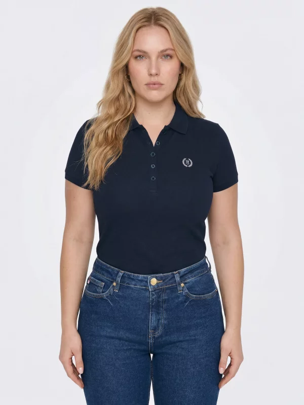 Koszulka damska polo slim w prążek granatowa Rella 403