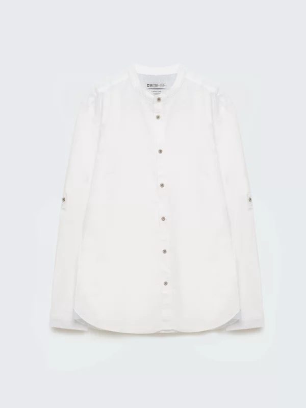 Lniana koszula męska ze stójką biała Janeiso 101