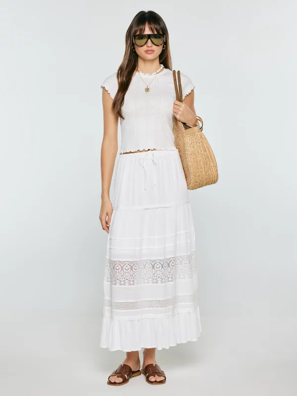 Spódnica damska maxi z koronkowymi wstawkami biała Bohi 101