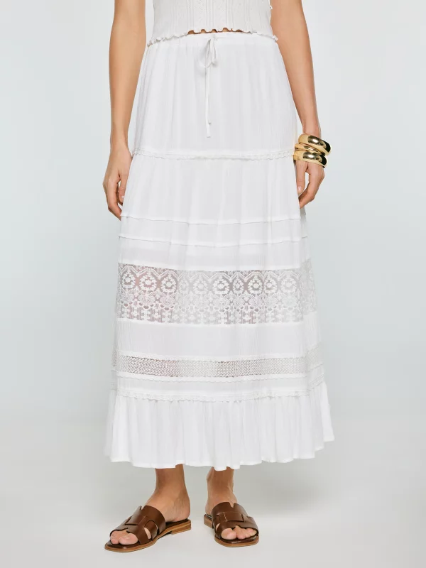 Spódnica damska maxi z koronkowymi wstawkami biała Bohi 101