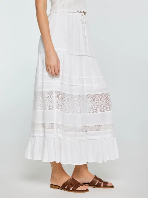 Spódnica damska maxi z koronkowymi wstawkami biała Bohi 101