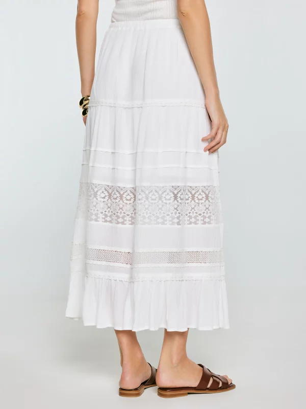 Spódnica damska maxi z koronkowymi wstawkami biała Bohi 101