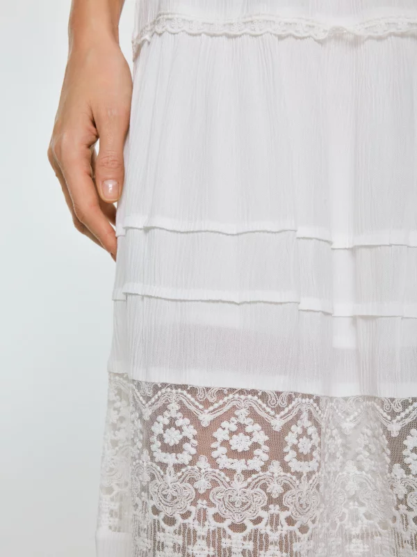 Spódnica damska maxi z koronkowymi wstawkami biała Bohi 101