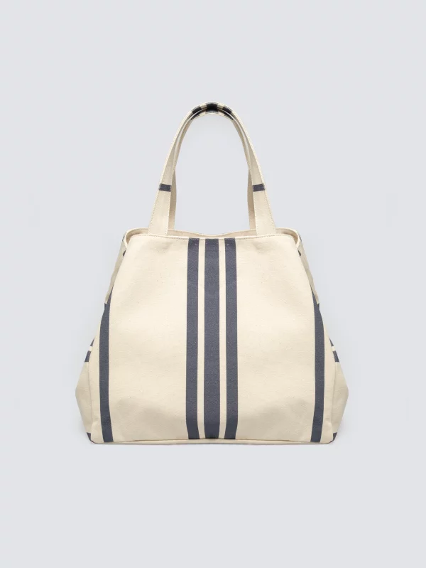 Torba plażowa z granatowymi paskami kremowa Berli 102