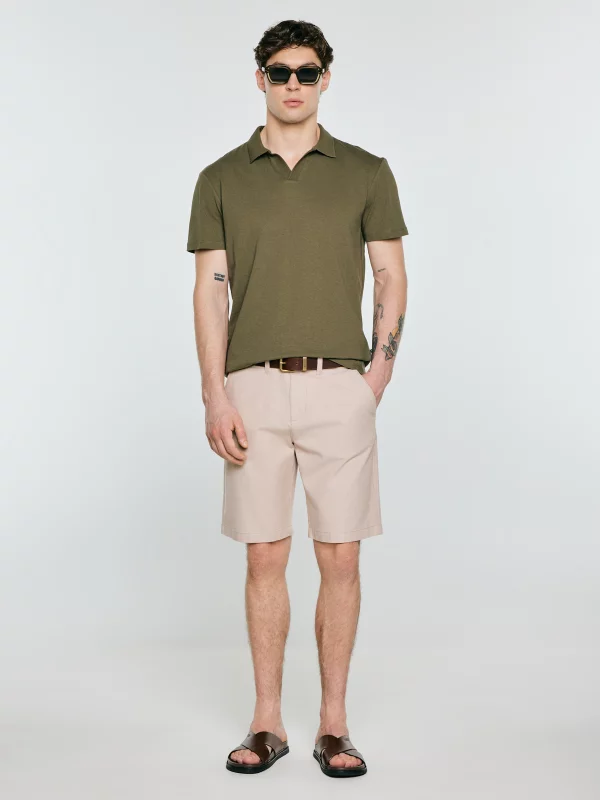 Koszulka męska polo z domieszką lnu khaki Enger 303