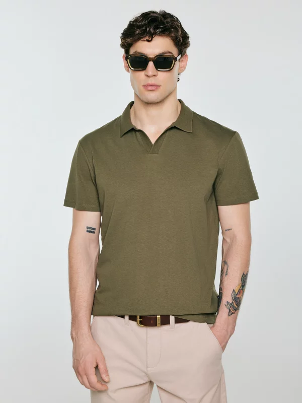 Koszulka męska polo z domieszką lnu khaki Enger 303