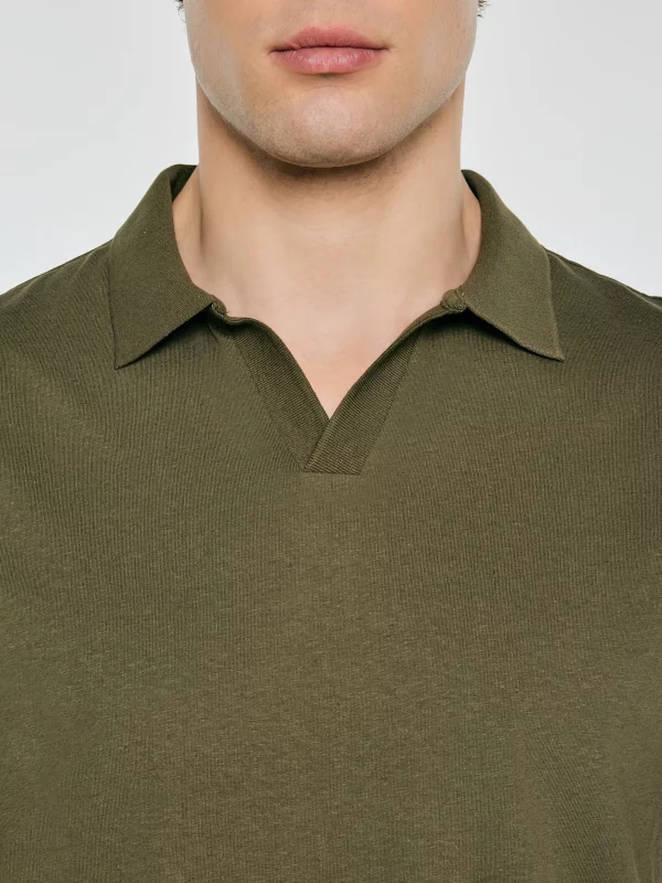 Koszulka męska polo z domieszką lnu khaki Enger 303