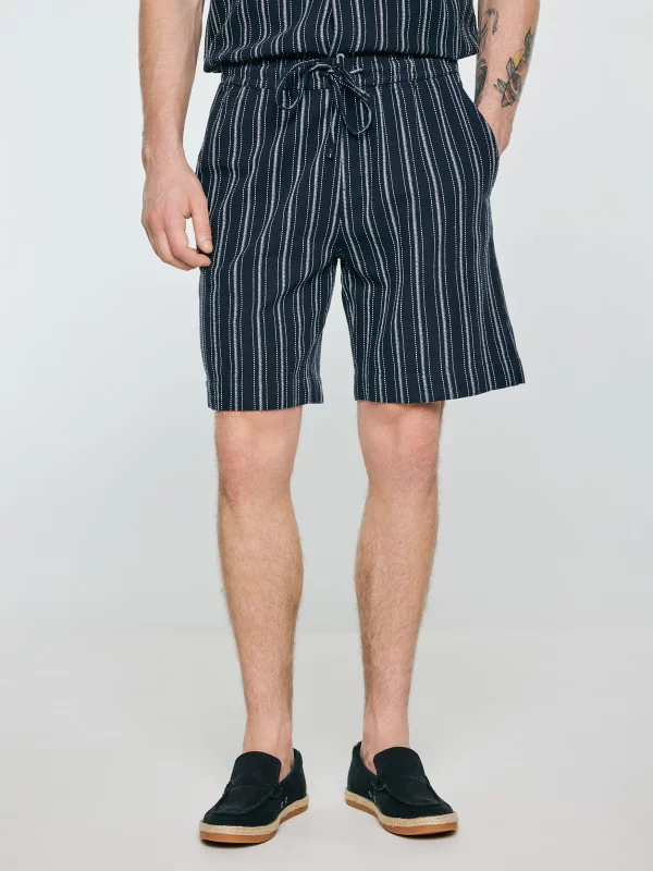 Szorty męskie z domieszką lnu granatowe Gofrisz 403