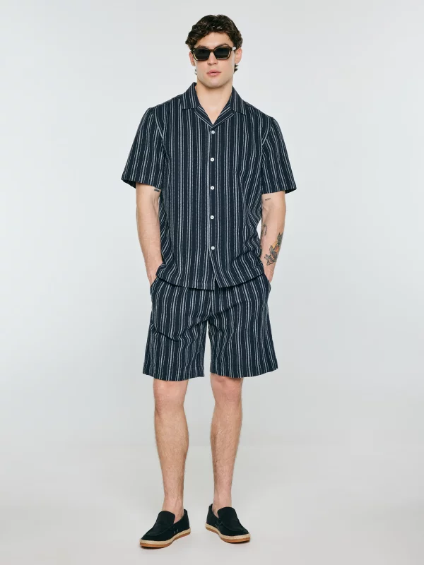 Szorty męskie z domieszką lnu granatowe Gofrisz 403