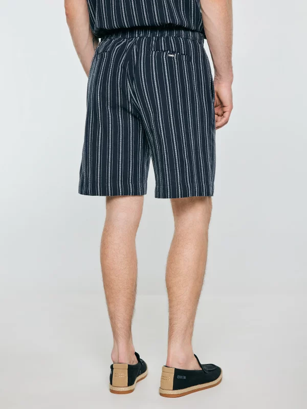 Szorty męskie z domieszką lnu granatowe Gofrisz 403