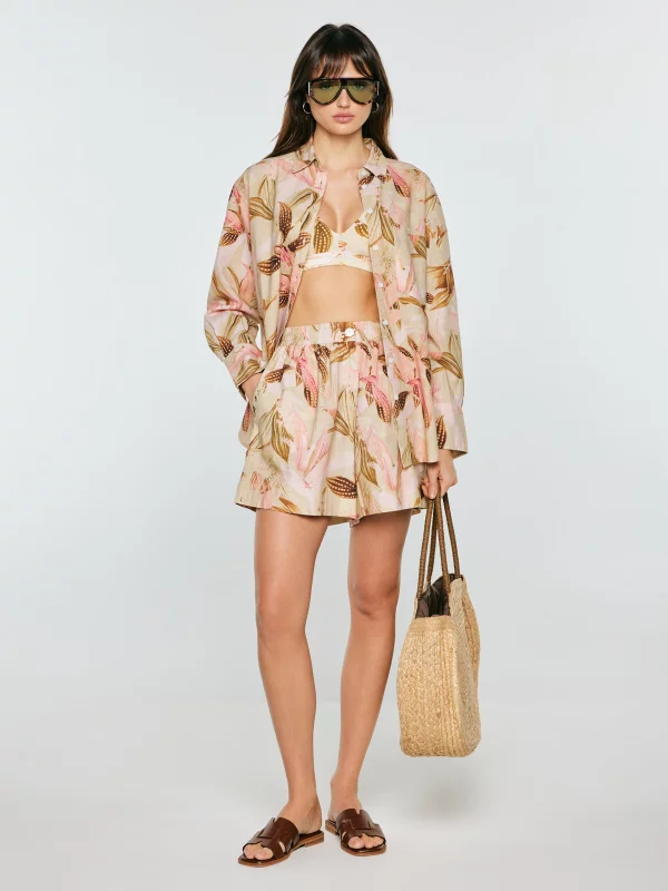 Koszula damska lniana w roślinny wzór wielokolorowa Kelliri 000