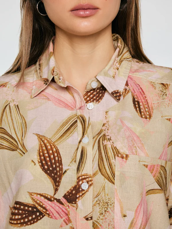 Koszula damska lniana w roślinny wzór wielokolorowa Kelliri 000