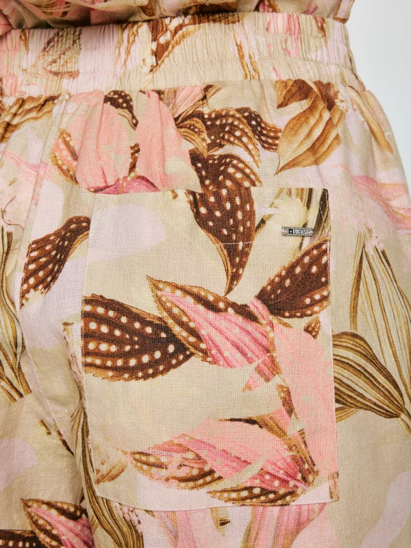 Szorty damskie lniane w roślinny wzór wielokolorowe Kellir 000