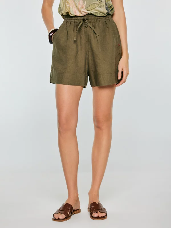 Szorty damskie lniane khaki Linami 303