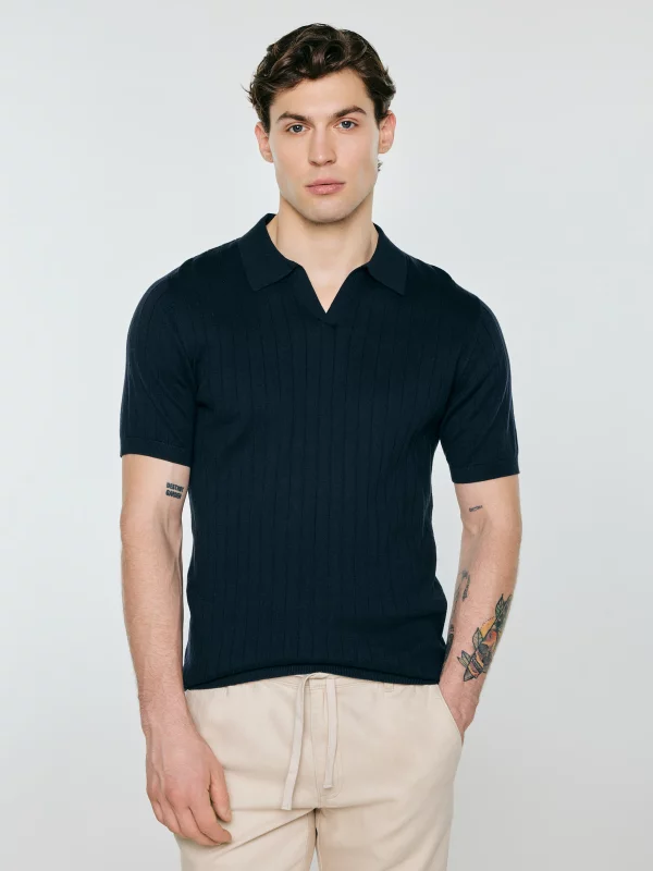 Sweter męski polo z krótkim rękawem granatowy Matisonis 403