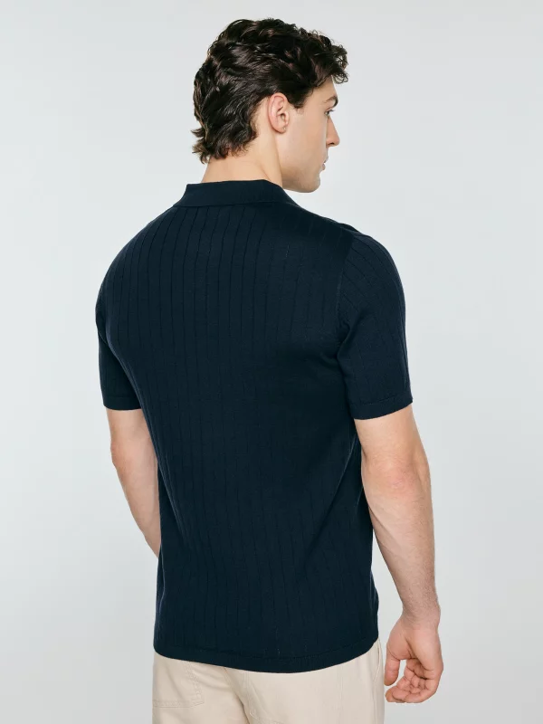 Sweter męski polo z krótkim rękawem granatowy Matisonis 403