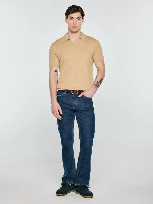 Sweter męski polo z krótkim rękawem beżowy Matisonis 801