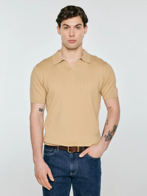 Sweter męski polo z krótkim rękawem beżowy Matisonis 801