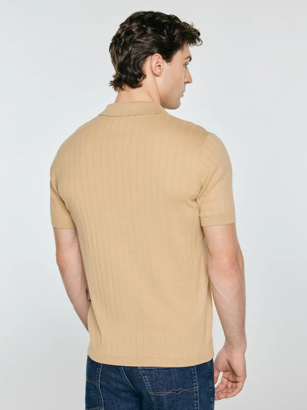 Sweter męski polo z krótkim rękawem beżowy Matisonis 801
