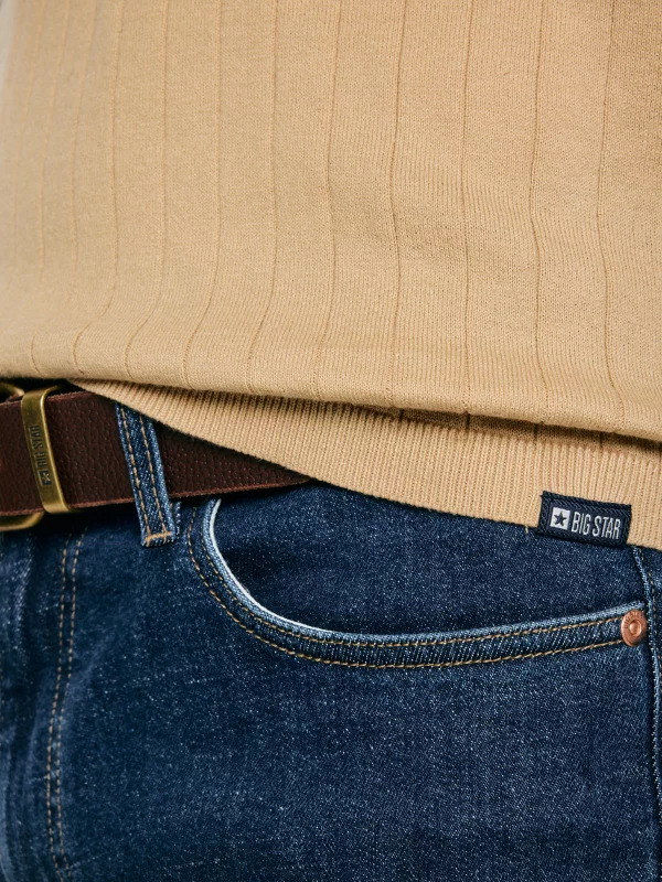 Sweter męski polo z krótkim rękawem beżowy Matisonis 801