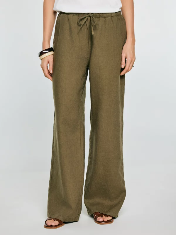 Spodnie damskie wide lniane khaki Medisa 303