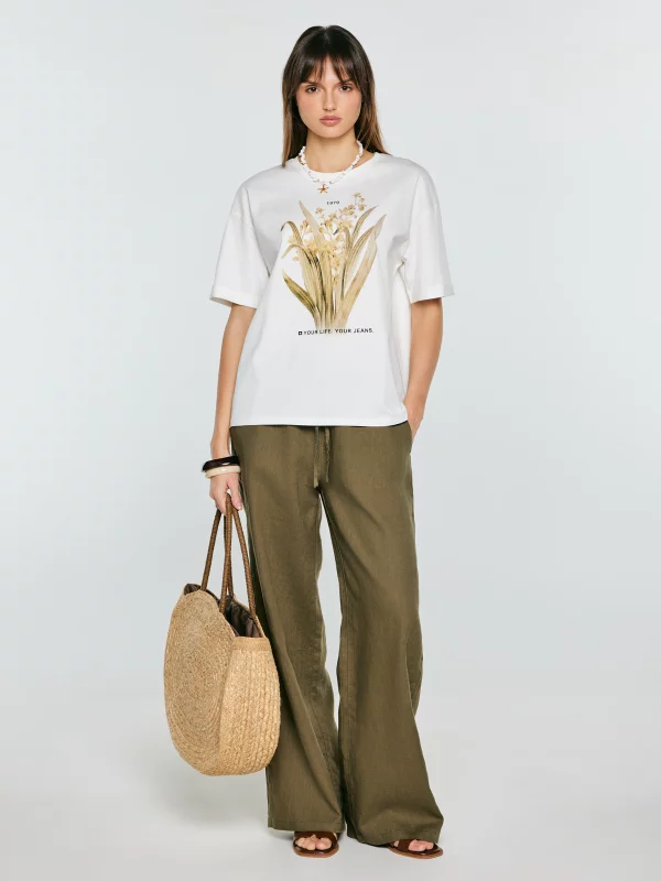 Spodnie damskie wide lniane khaki Medisa 303