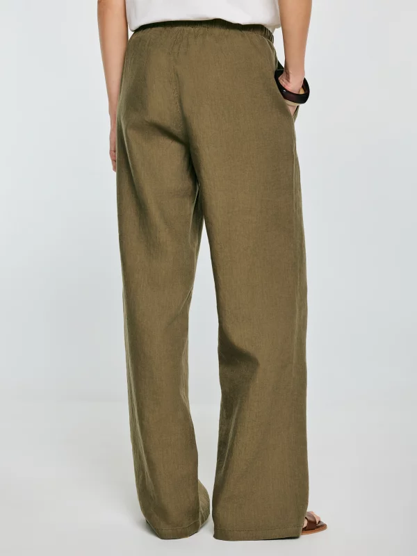 Spodnie damskie wide lniane khaki Medisa 303
