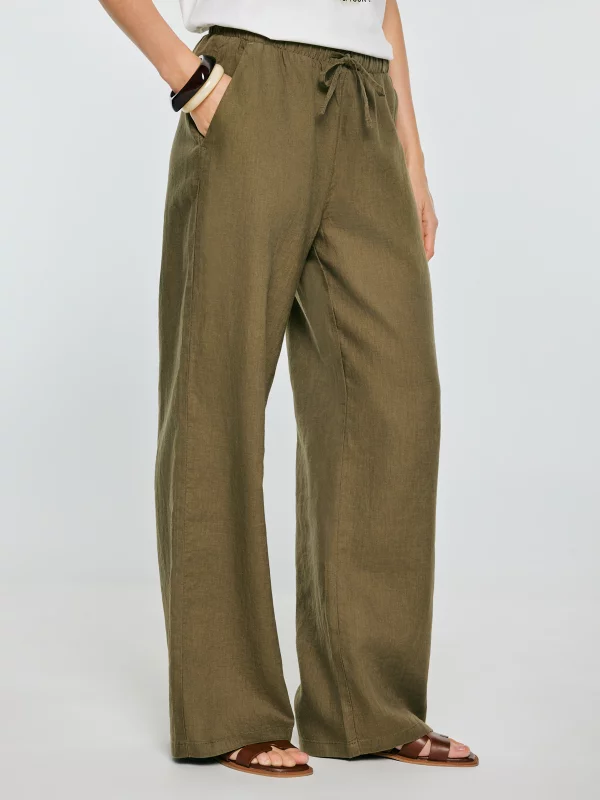 Spodnie damskie wide lniane khaki Medisa 303