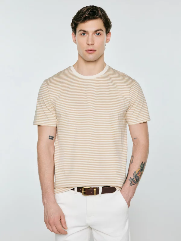 Koszulka męska w paski beżowa Oler 801