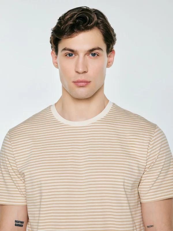 Koszulka męska w paski beżowa Oler 801