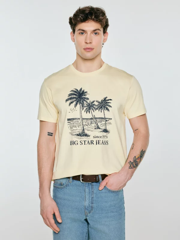 Koszulka męska z kontrastowym nadrukiem żółta Omer 200