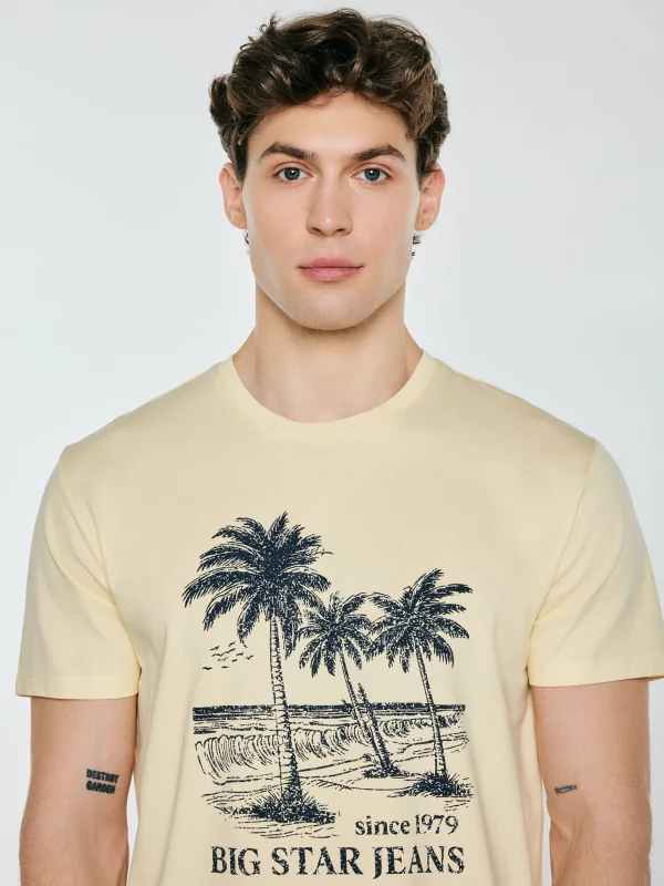 Koszulka męska z kontrastowym nadrukiem żółta Omer 200