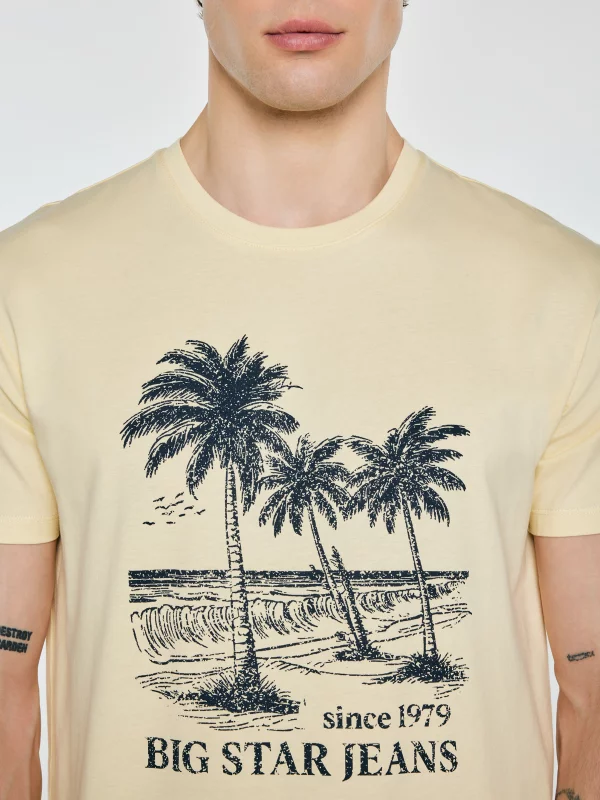 Koszulka męska z kontrastowym nadrukiem żółta Omer 200