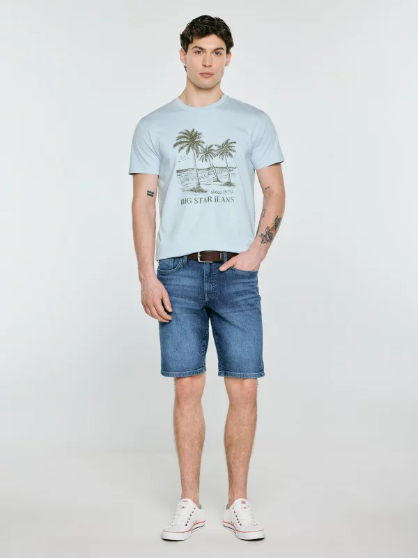 Koszulka męska z kontrastowym nadrukiem błękitna Omer 400